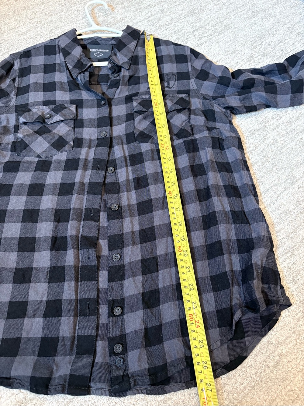 Harley-Davidson Black & Grey Plaid Button-Up Shirt | Embroidered Logo |Large - Picture 10 of 11